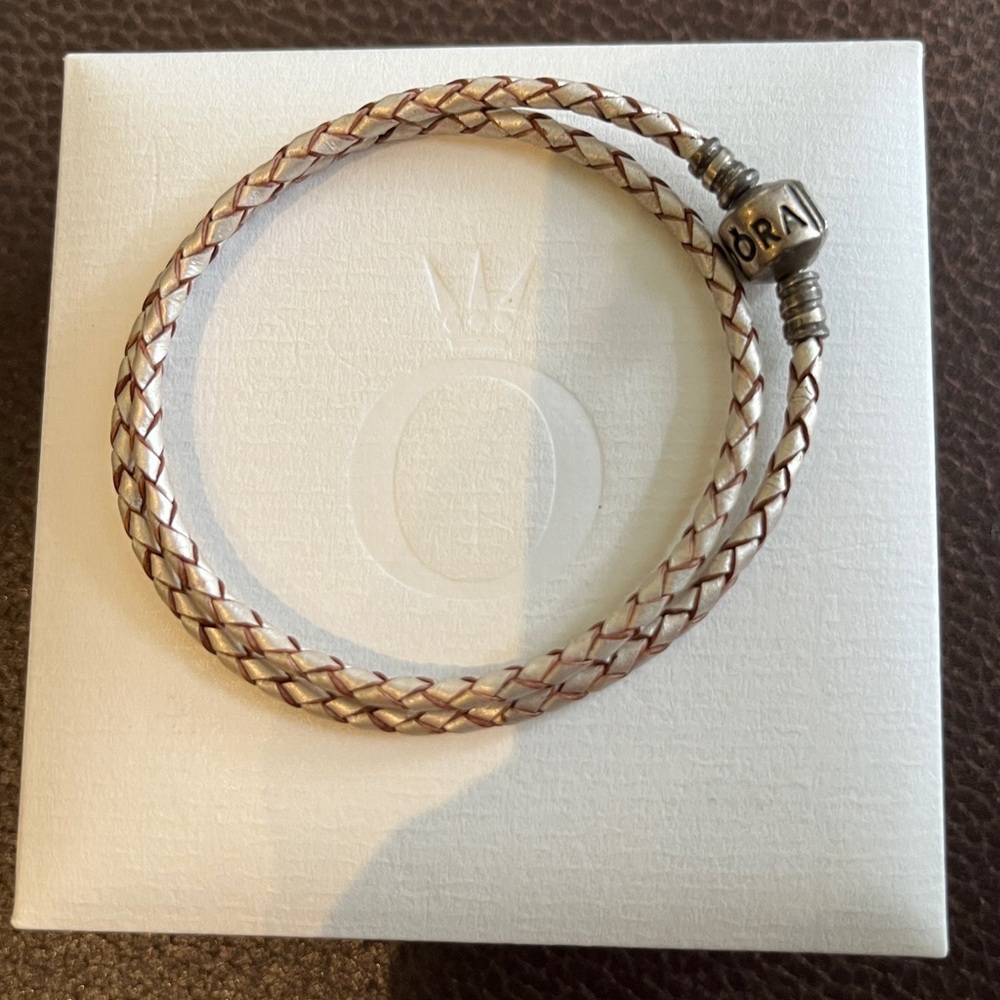 Pandora double wrap leather bracelet with heart charm